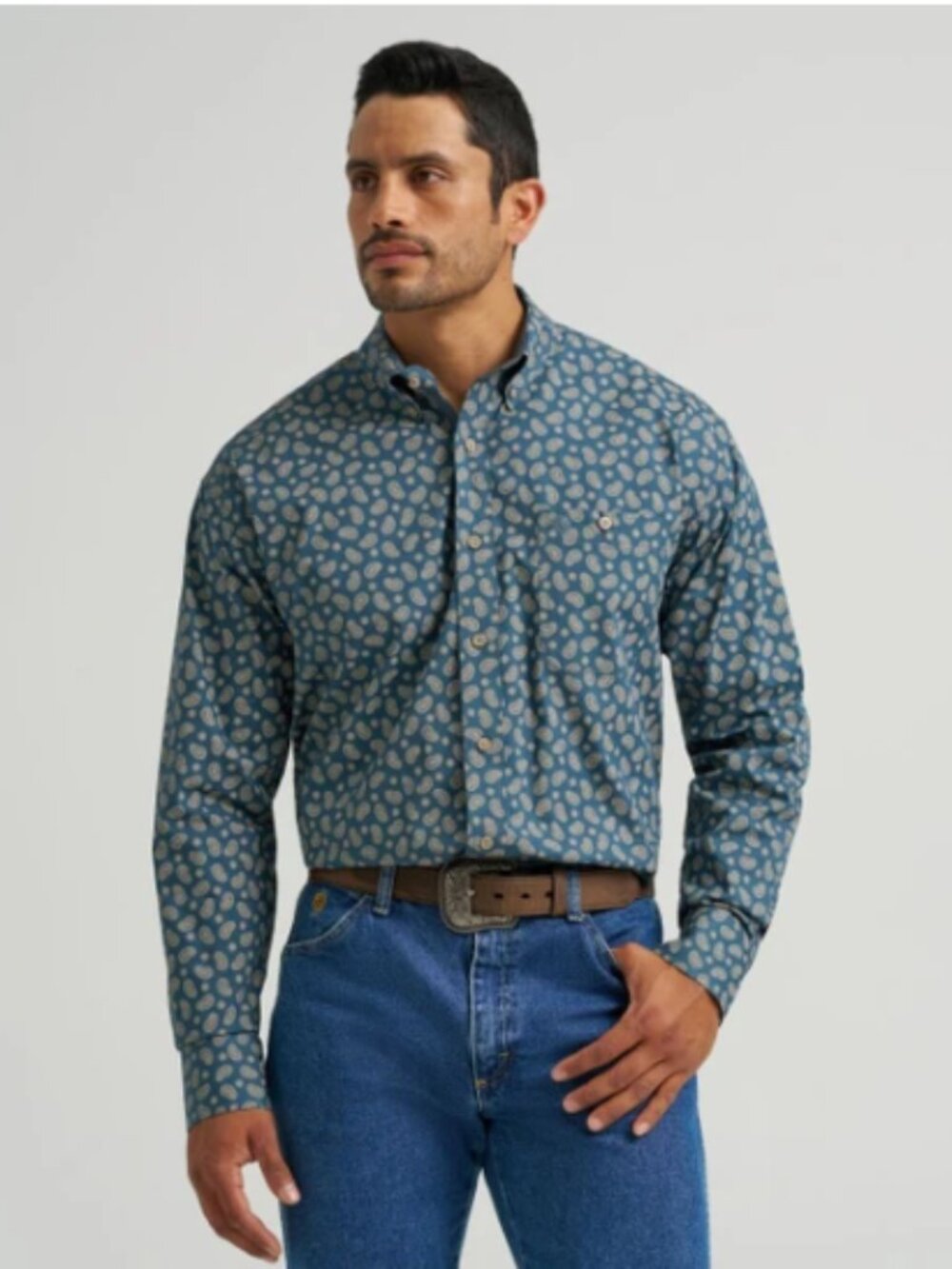 Wrangler Men's George Strait Blue Mallard Paisley Western Button-Down Shirt 4XL